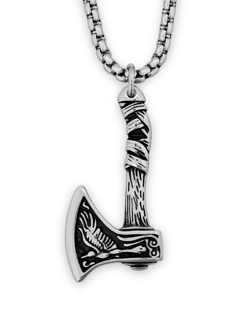 HAQUIL Viking Battle Axe Necklace, Stainless Steel Wolf Raven Axe Amulet Pendant, Box Chain, Viking Jewelry Gift - Image 2